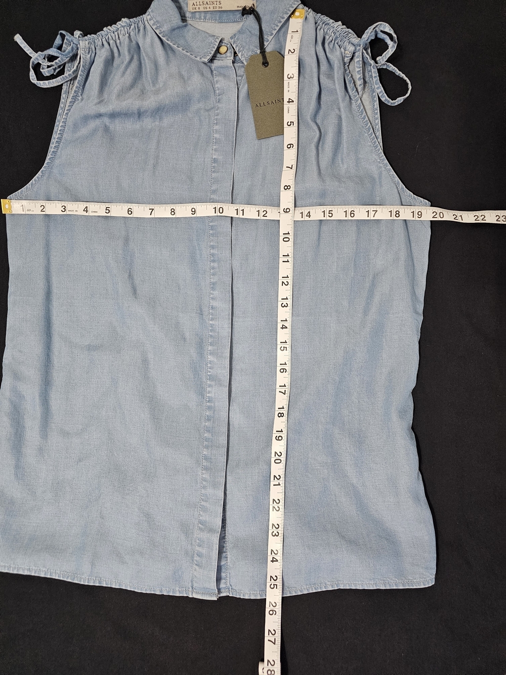 AllSaints Drain Bay Shirt Chambray Lyocell Sleeveless Button Front Tie Top US 4 - Picture 11 of 11